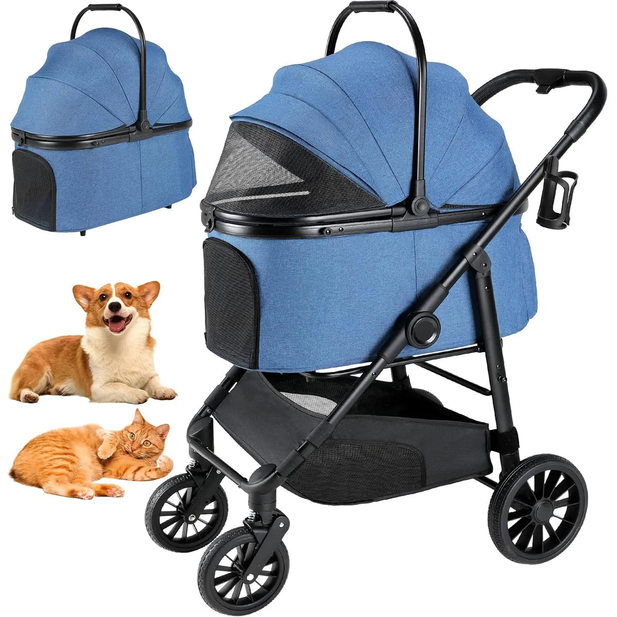 All Terrain Pet Stroller With Detachable Carrier And Folding Buggy