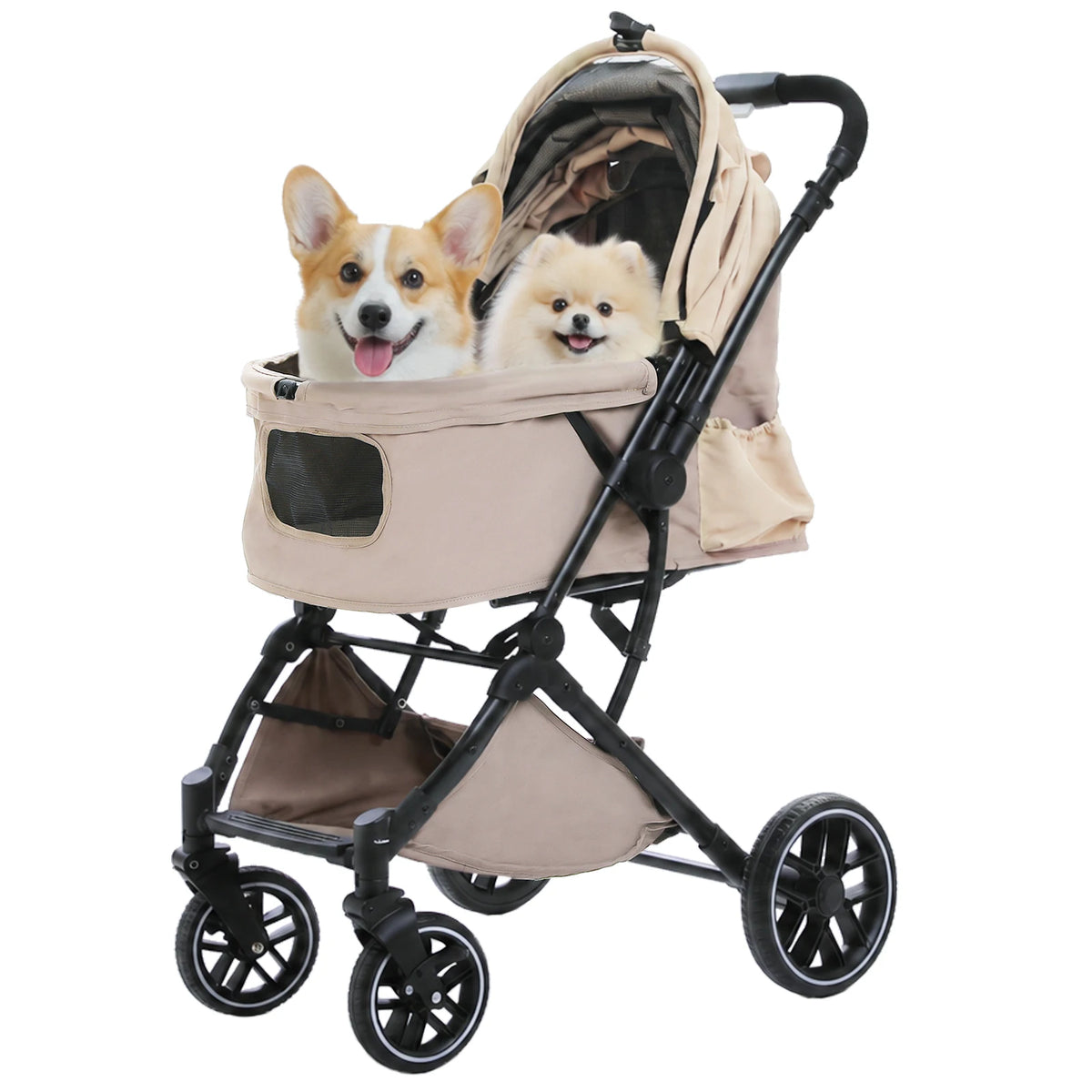 Pawz Road Foldable Pet Stroller With Basket And Cup Holder