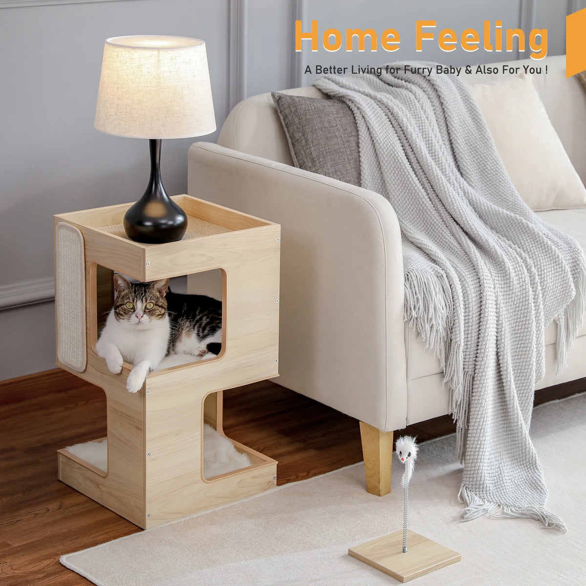 PAWZ Road Wood Cat Condo Tower With Removable Scratching Pad