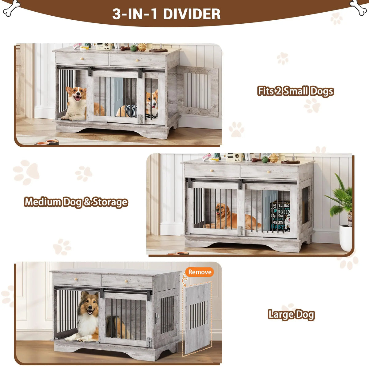 Premium Wooden Dog Crate Furniture With Dual Storage Drawers