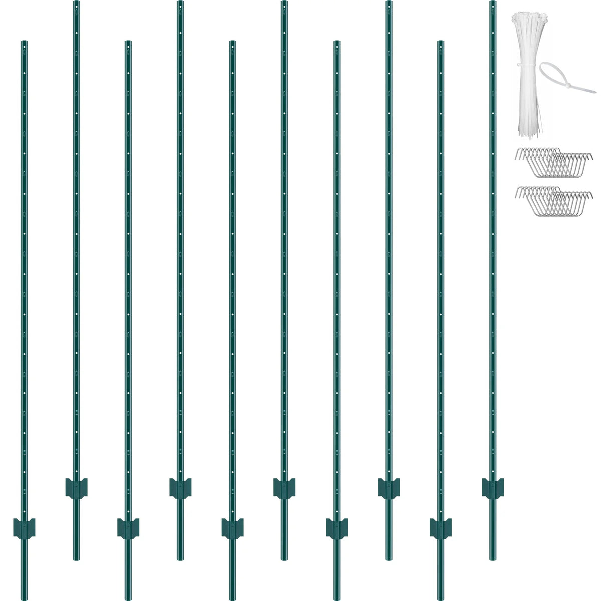 Heavy Duty Metal T-Post Fence Posts, 3/4/5/6/7 Ft, 6 or 10 Pack Garden Fence Stakes for Yard Boundary, Farm Landscaping and Outdoor Support, Durable Green Fence Installation Posts Holiday Gift
