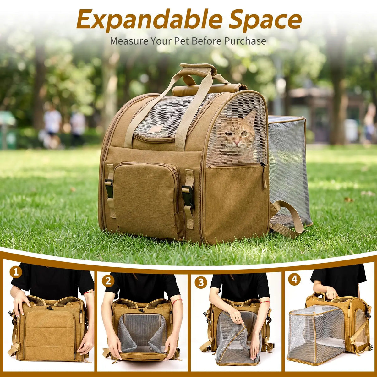 Durable Expandable Mesh Cat Carrier Nylon Travel Backpack