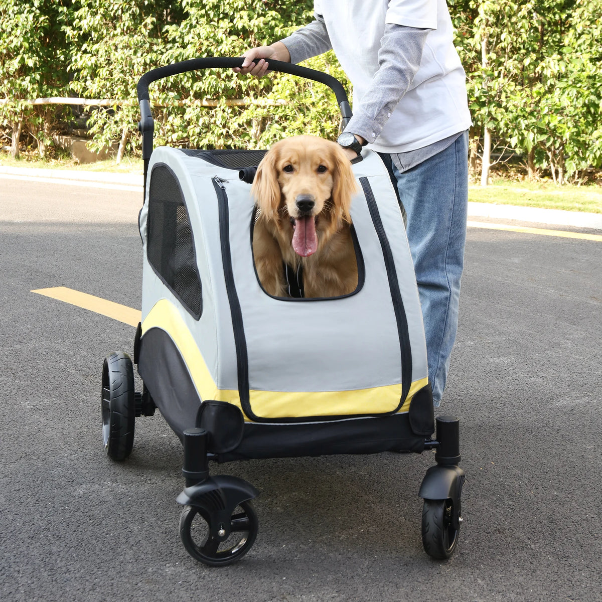 Portable Foldable Four Wheel Dog Stroller With Breathable Mesh Carrier