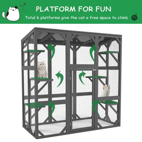 Large Outdoor Cat House With Six Platforms And Waterproof Roof