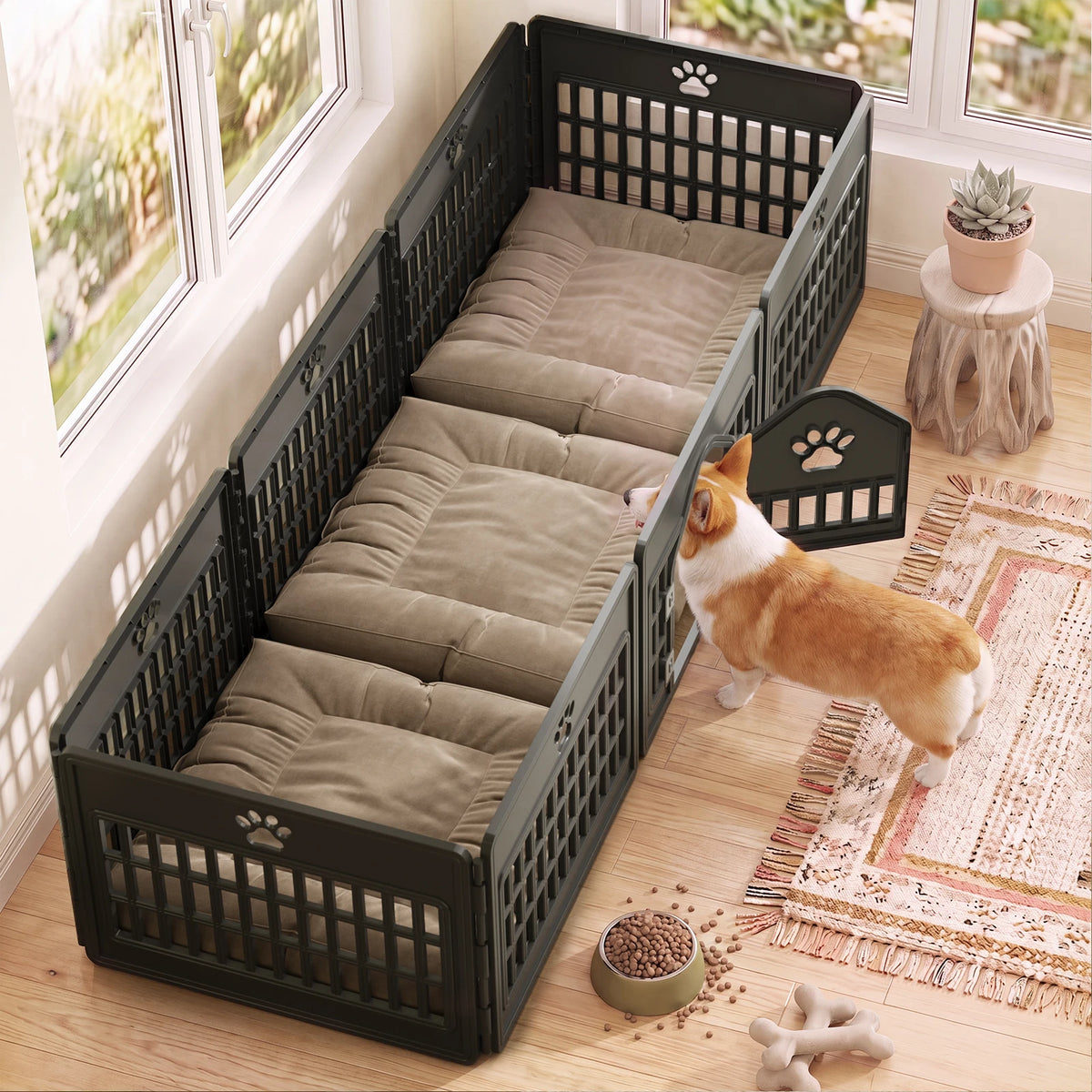 JHK Injection Molded Dog Playpen 4/6/8 Panel 24IN Expandable Durable Pet Fence for Medium Dogs Seamless Design Indoor Outdoor Folding Portable Puppy Playpen
