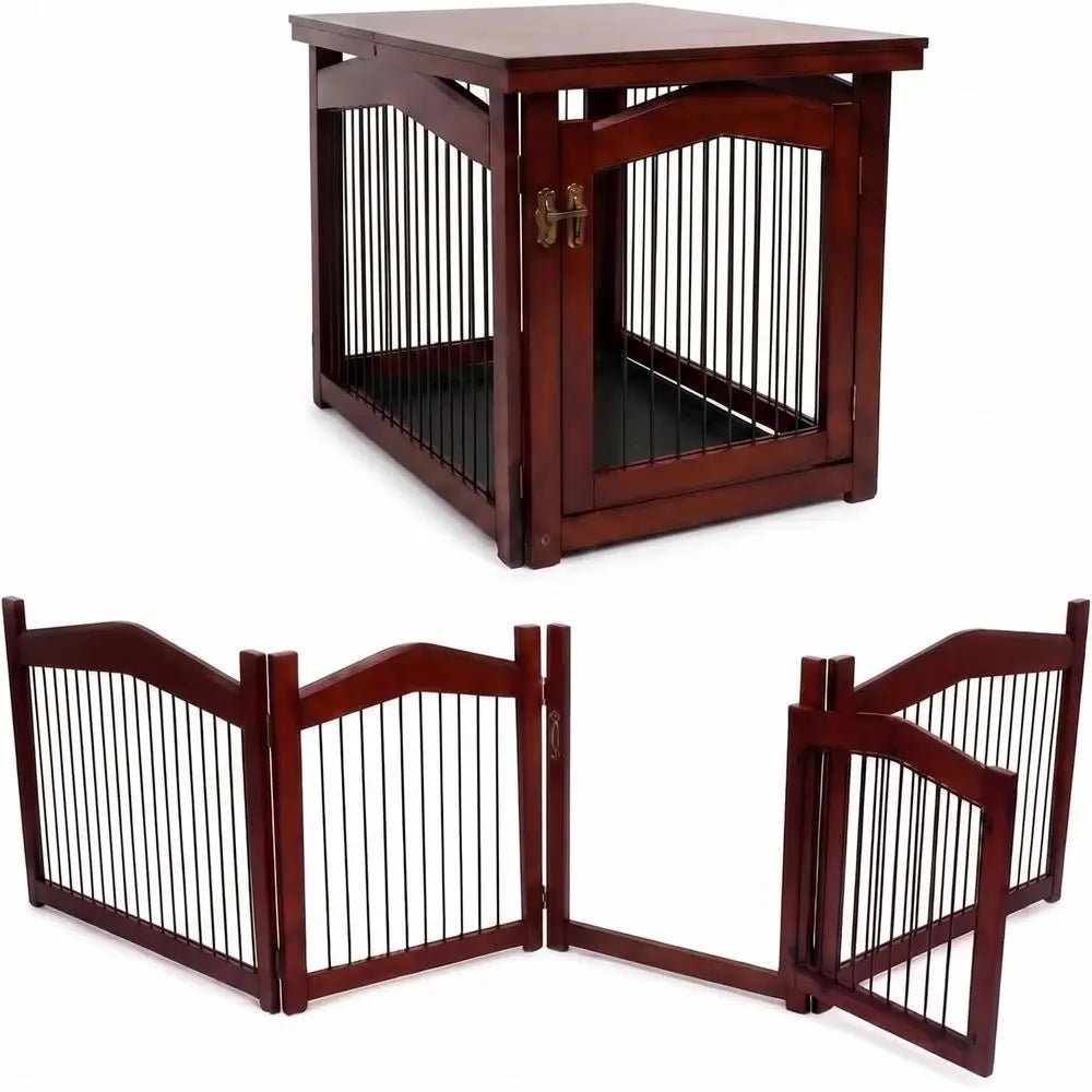 Convertible Wooden Pet Crate And Gate With Secure Design