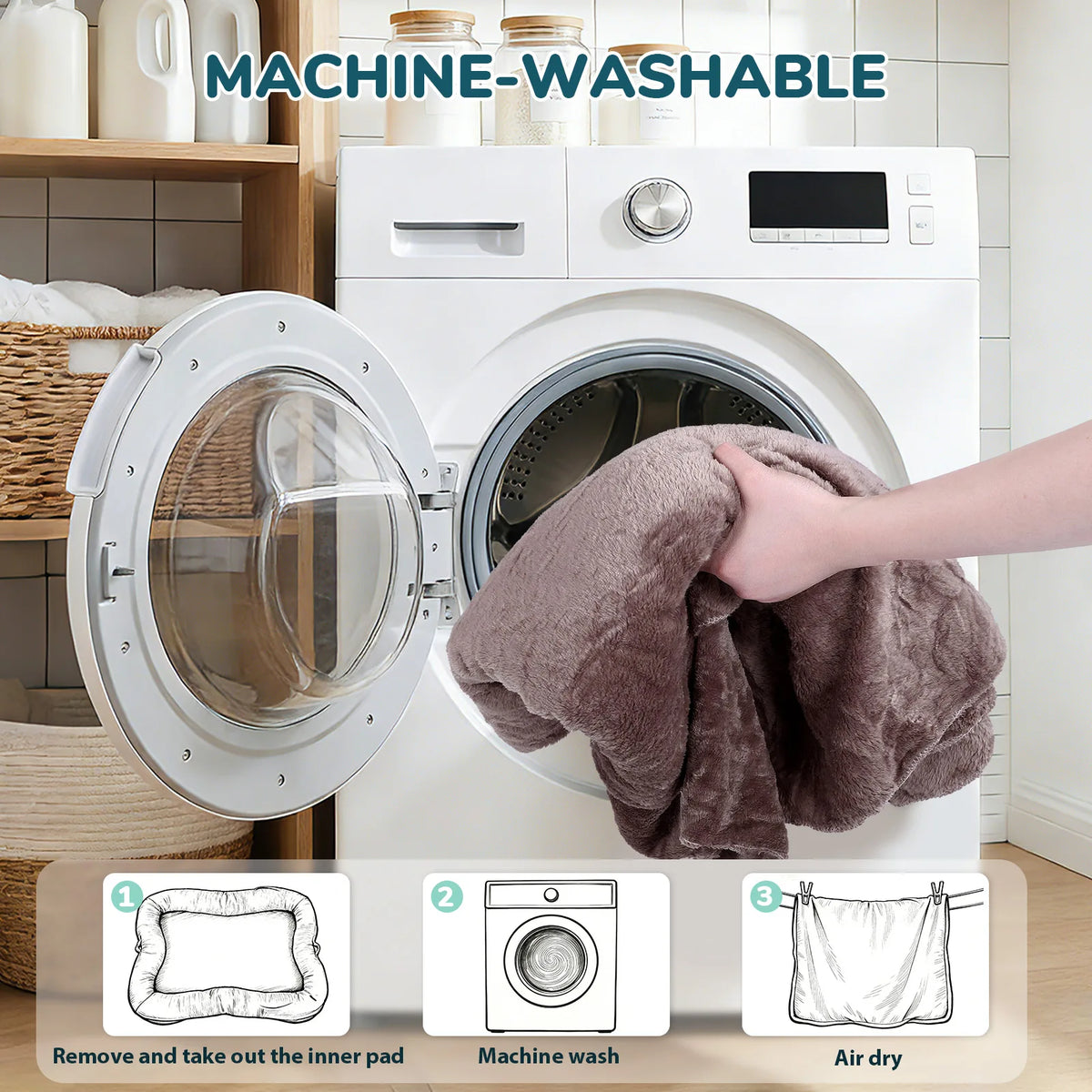 TopinCN Portable Plush Dog Bed With Washable Blanket