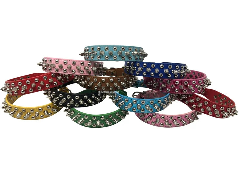 Studded Spiked Faux Leather Dog Collar With Adjustable Rivet Design
