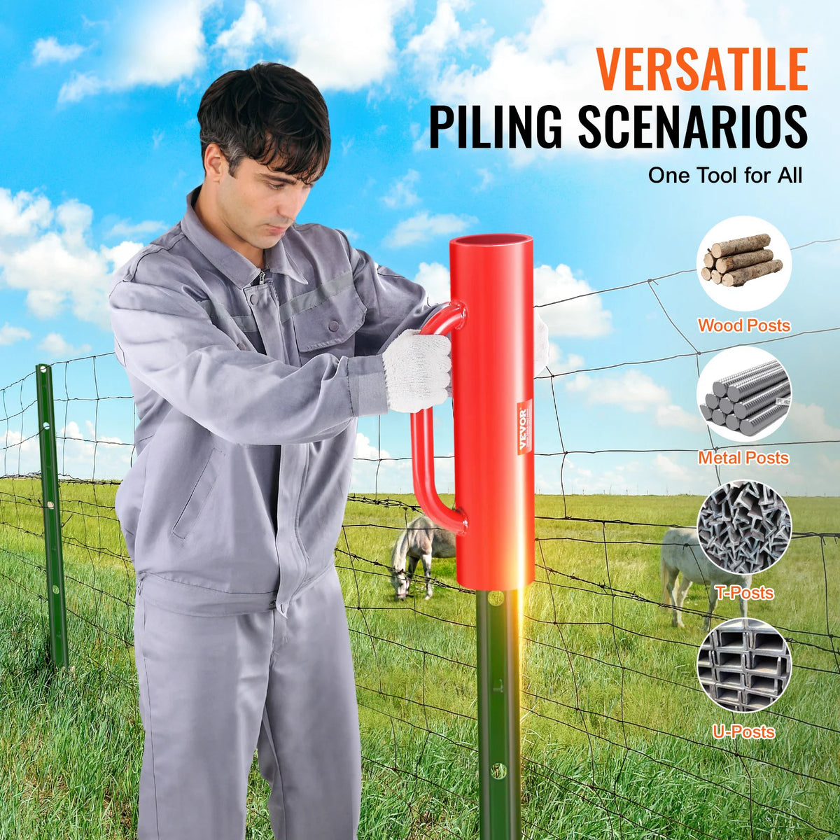 VEVOR Heavy Duty Carbon Steel Handheld Fence Post Driver