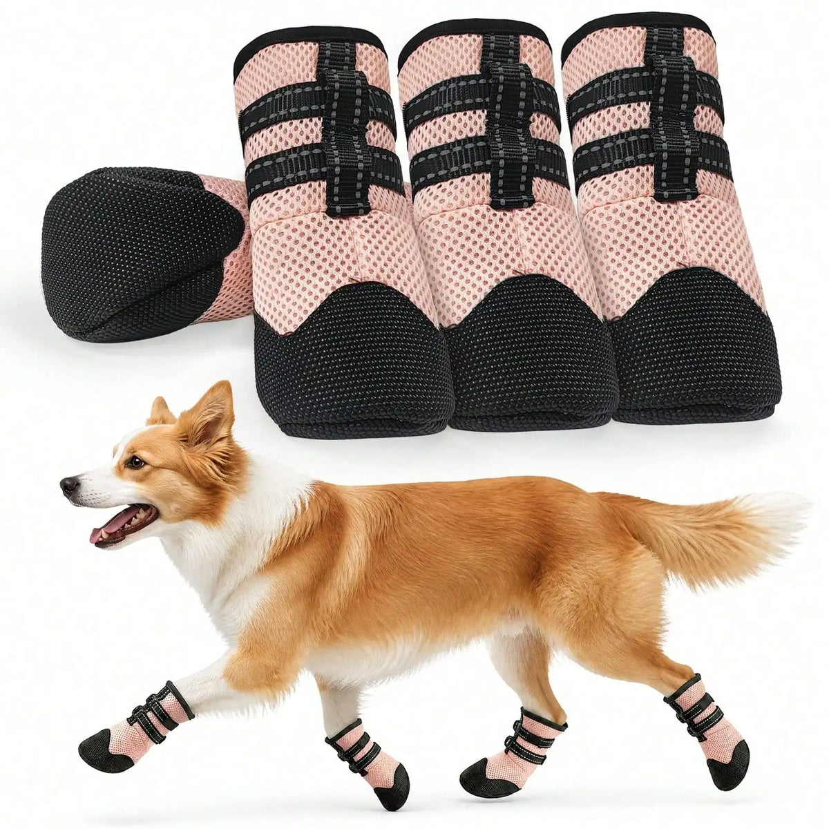 Breathable Mesh Dog Shoes With Non Slip Reflective Straps
