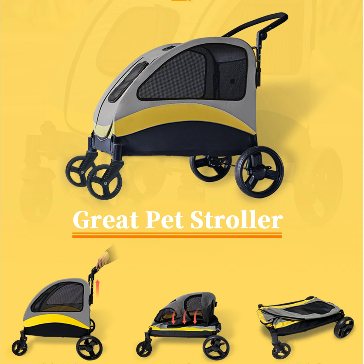 Portable Foldable Four Wheel Dog Stroller With Breathable Mesh Carrier