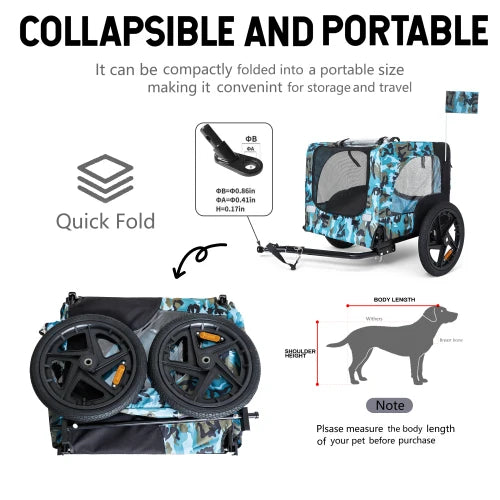 Outdoor Heavy Duty Collapsible Pet Bike Trailer with 16-Inch All-Terrain Wheels,Foldable Cargo Carrier Cart for Bicycles