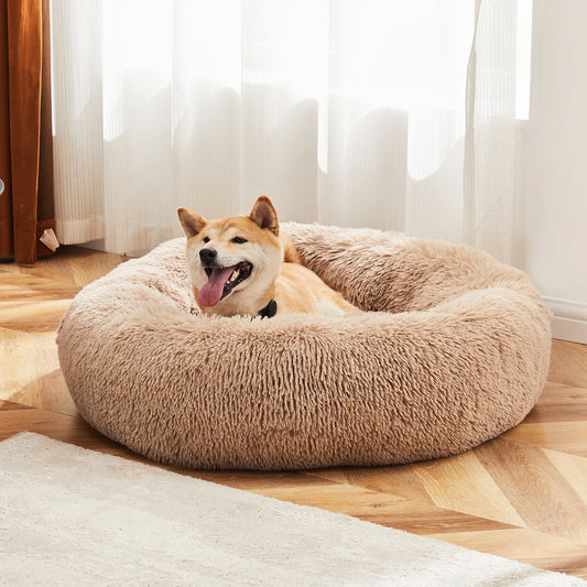 JHK Round Faux Fur Calming Dog Bed Promotes Relaxation