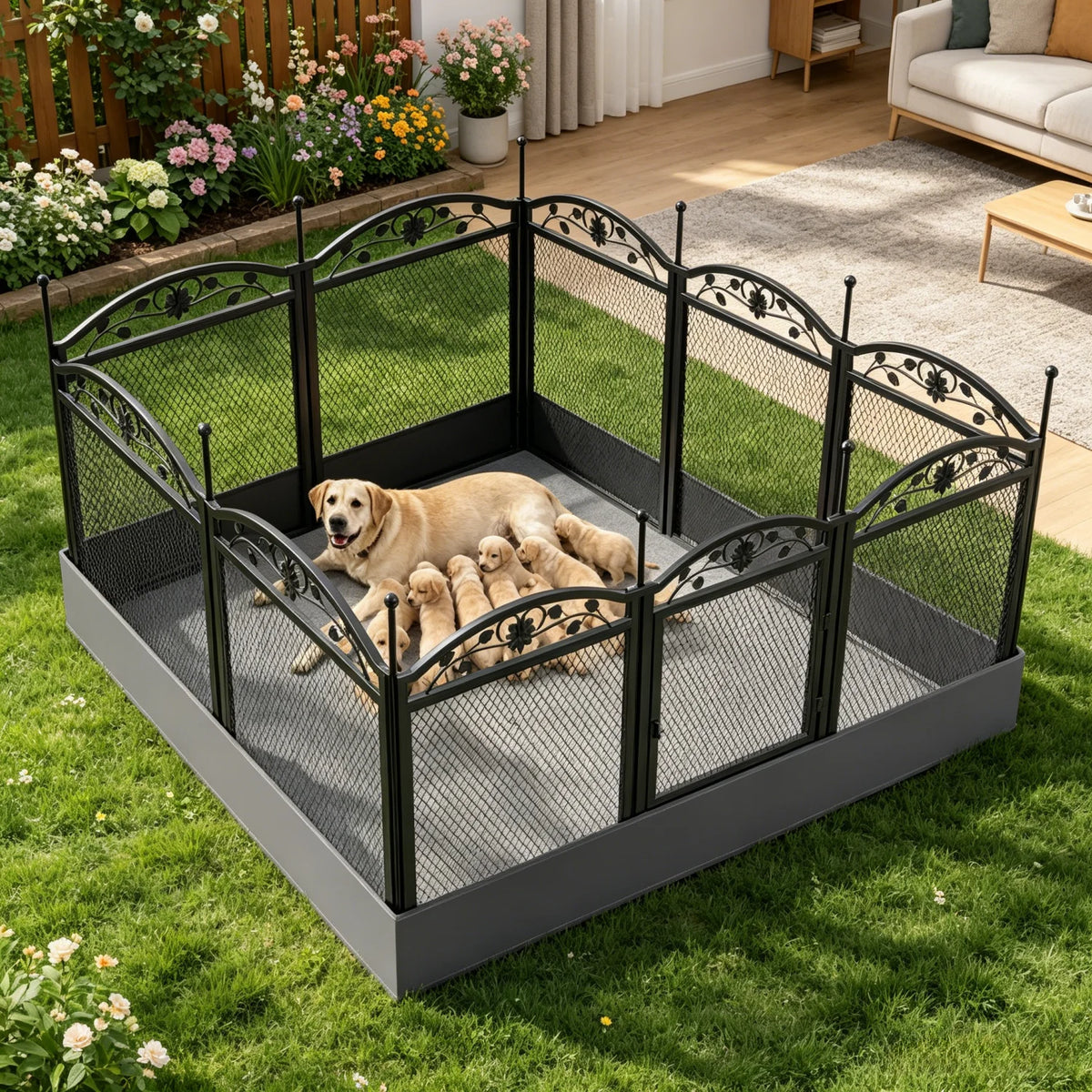Bingopaw Foldable Metal Dog Playpen With Gate And Fertility Mat
