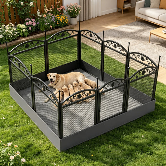Bingopaw Foldable Metal Dog Playpen With Gate And Fertility Mat