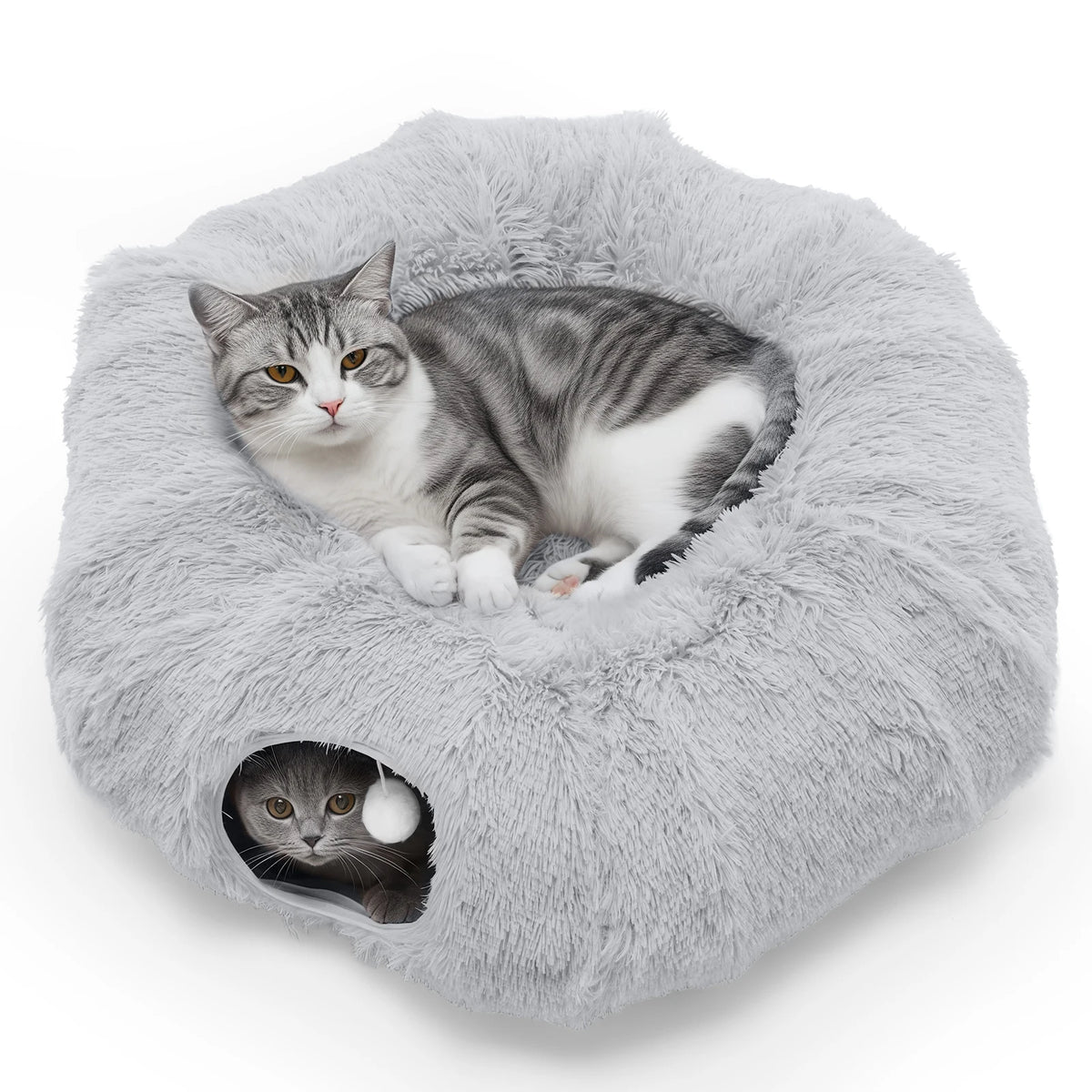 JHK Multifunctional Doughnut Cat Tunnel Bed Plush Washable Playground