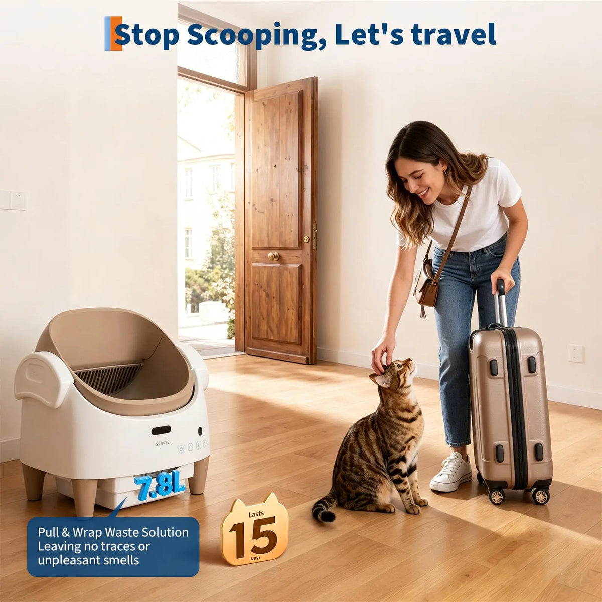 Automatic Self-Cleaning Cat Litter Box with Open-Top Safety Sensors