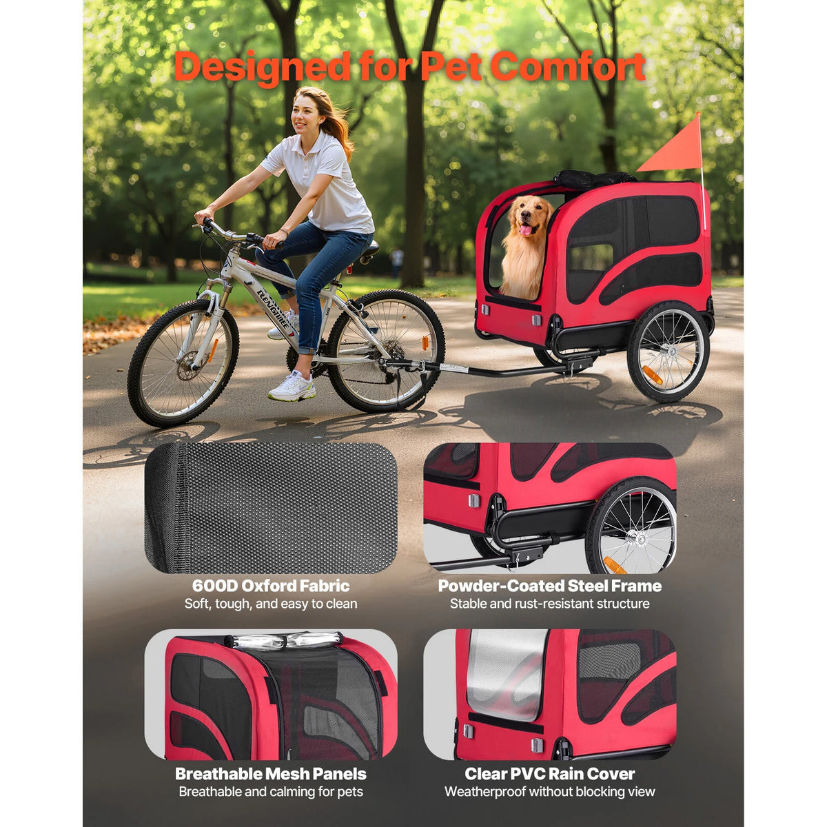 SucceBuy Dog Bike Trailer Supports up to 100 lbs Pet Cart Bicycle Carrier for Small & Large Dogs Easy Folding Frame with Wheel