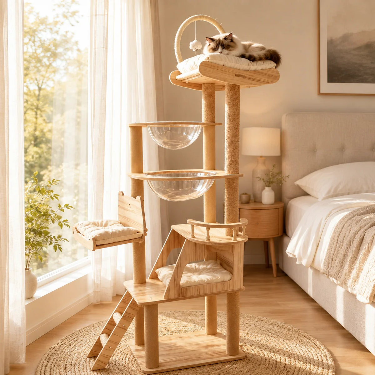 Cat Tree With Acrylic Pods And Sisal Scratching Posts