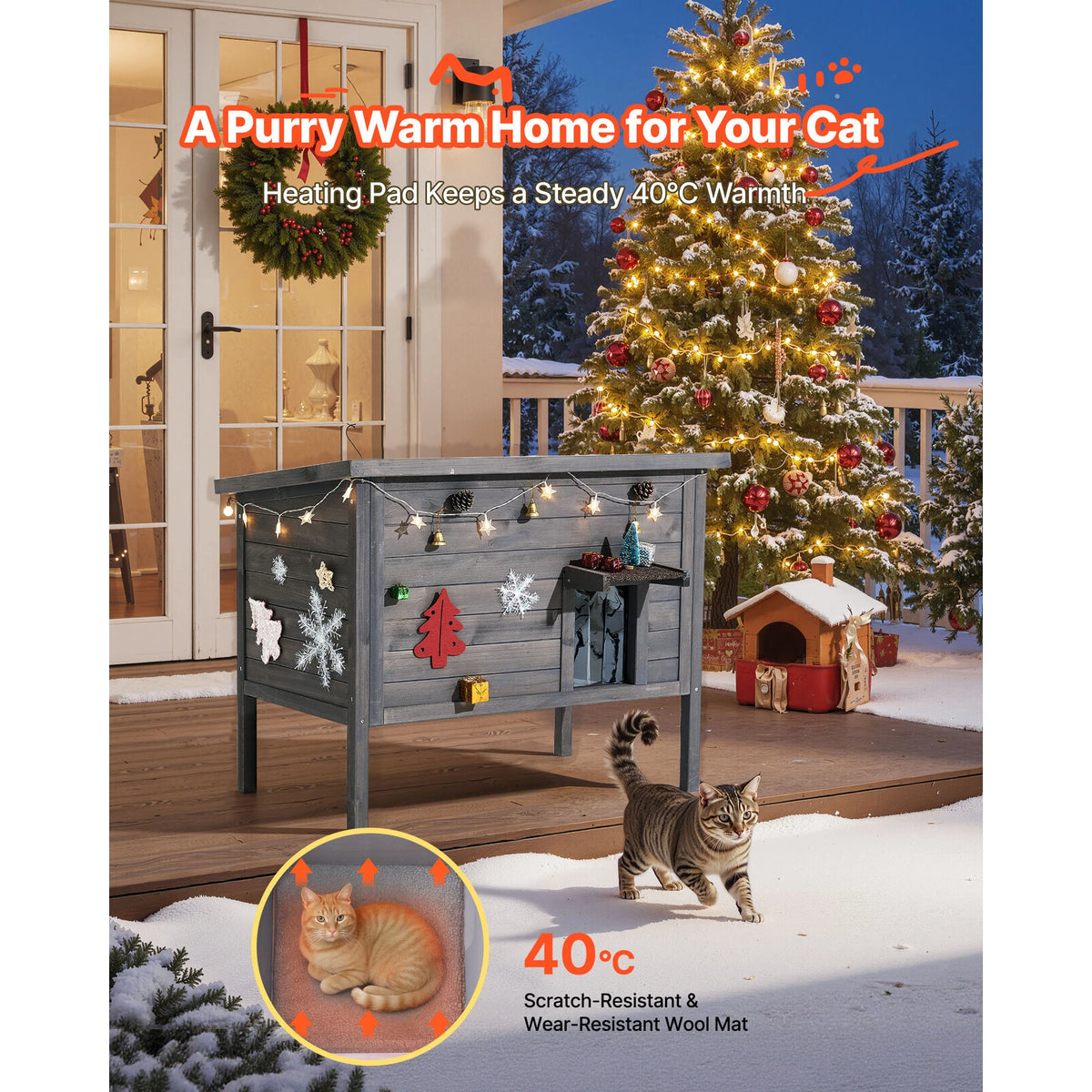 SucceBuy Heated Insulated Outdoor Cat House With Heating Pad