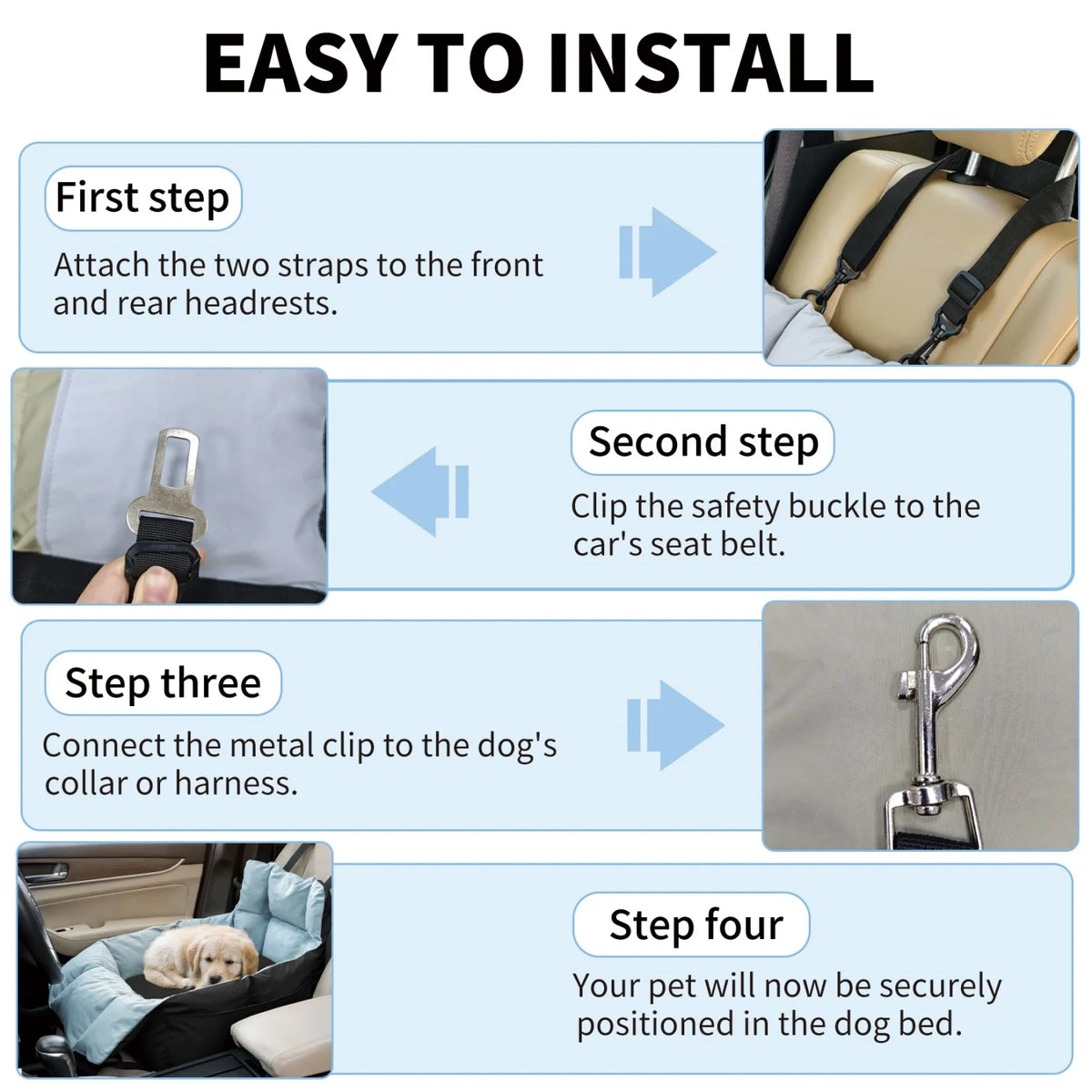 BINGOPAW Washable Dog Car Seat Booster With Safety Belt