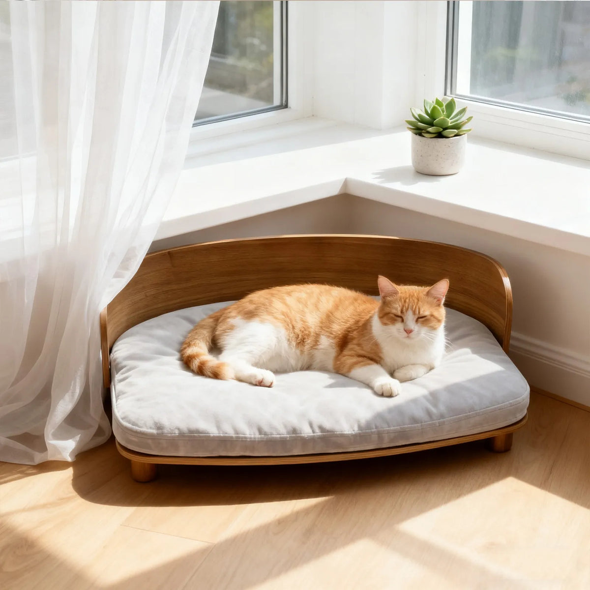 Borwart Eucalyptus Wood Elevated Pet Sofa Bed With Cushion