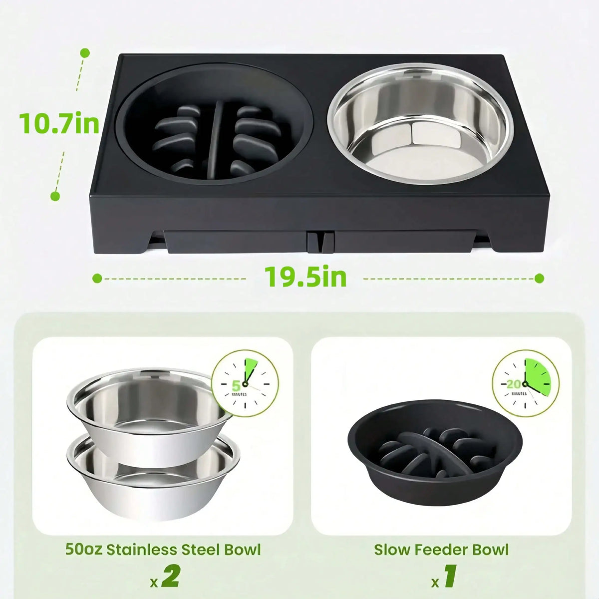 Adjustable Height Elevated Dog Bowl Stand With Stainless Steel Bowls
