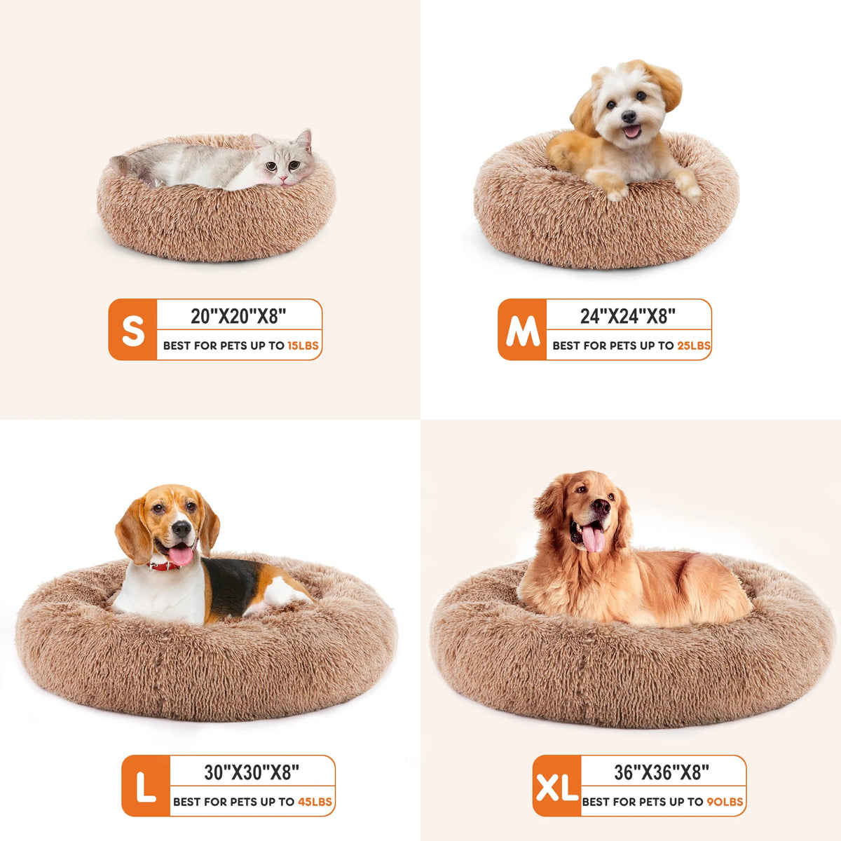 JHK Round Faux Fur Calming Dog Bed Promotes Relaxation