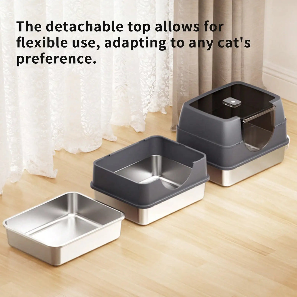 Extra Large Stainless Steel Litter Box With Lid, High Sided Enclosed Metal Cat Litter Pan, Dog Proof Front Entry Top Exit, Odor Control Easy Clean Leak Proof, Includes Mat, Scoop & Step