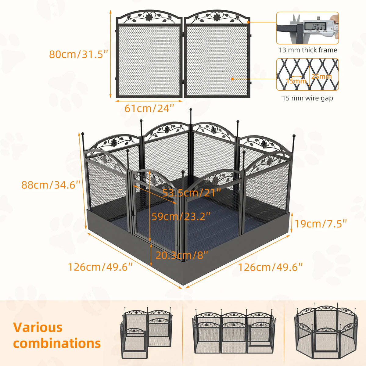 Bingopaw Foldable Metal Dog Playpen With Gate And Fertility Mat