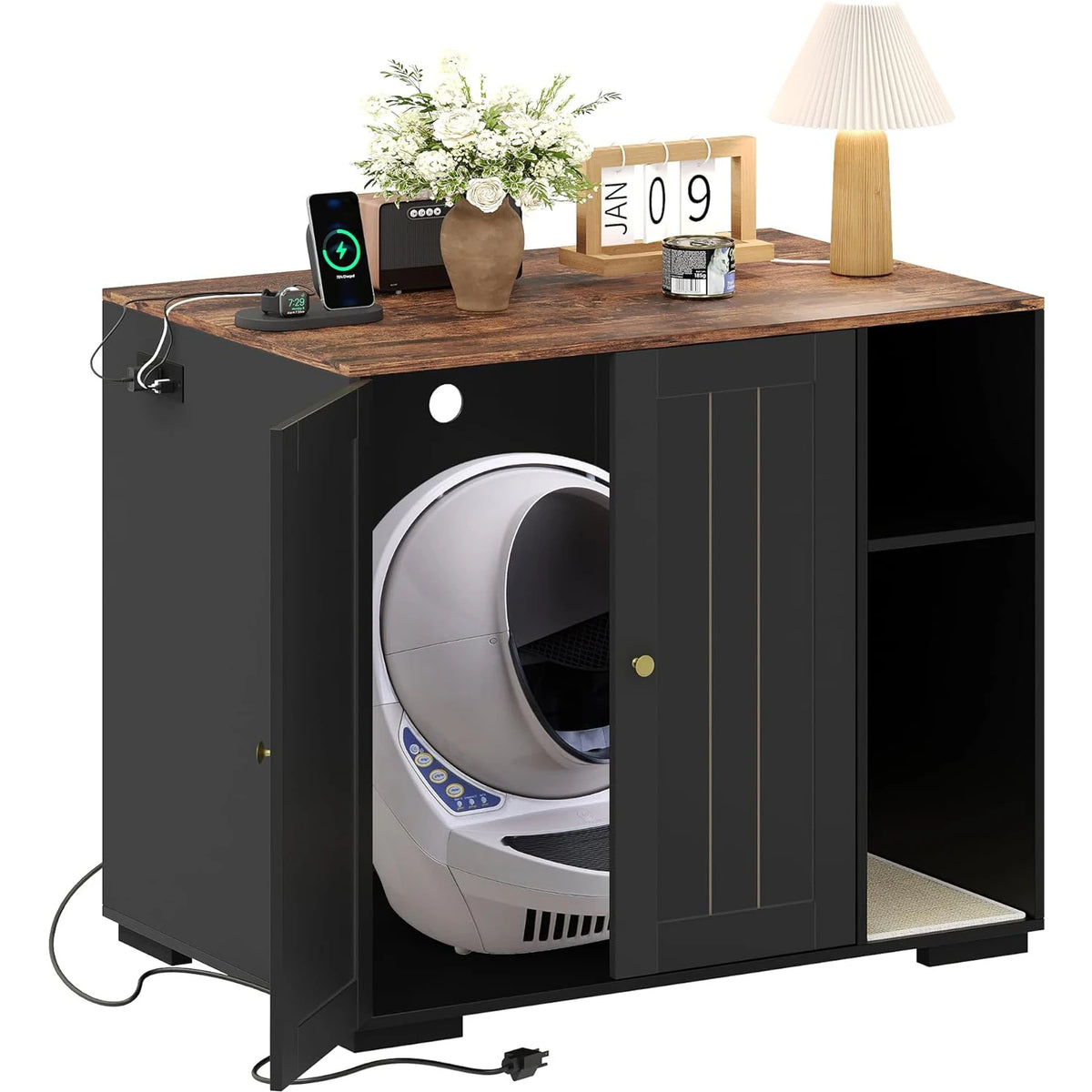 HiMiss Wooden Dog Proof Litter Enclosure With Power Outlet