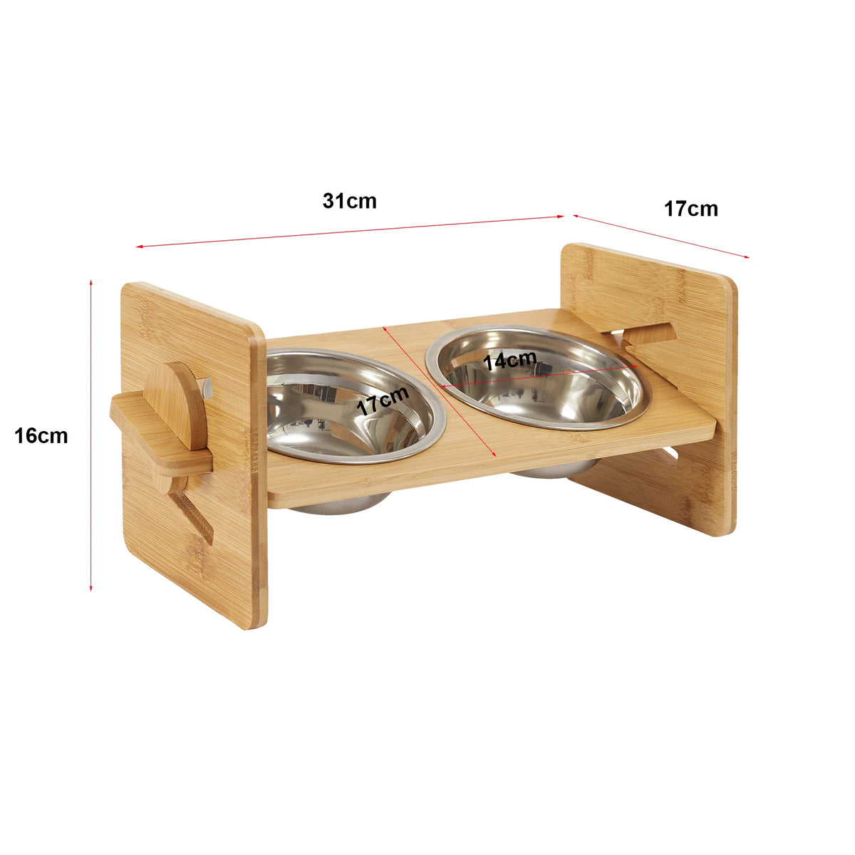 Adjustable Wooden Raised Cat Bowl Stand With Stainless Dish