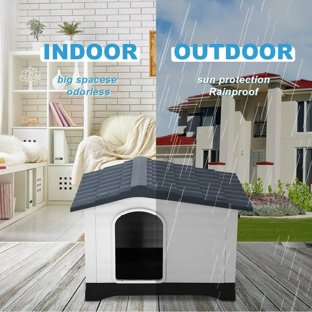 Plastic Water Resistant Dog House Indoor Outdoor Ventilated Pet Shelter