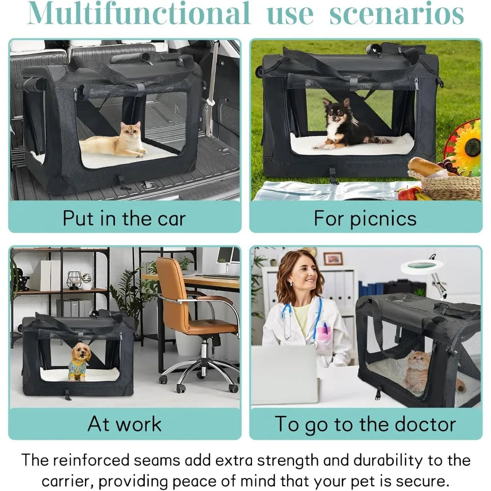 Durable Soft Sided Collapsible Pet Carrier For Travel