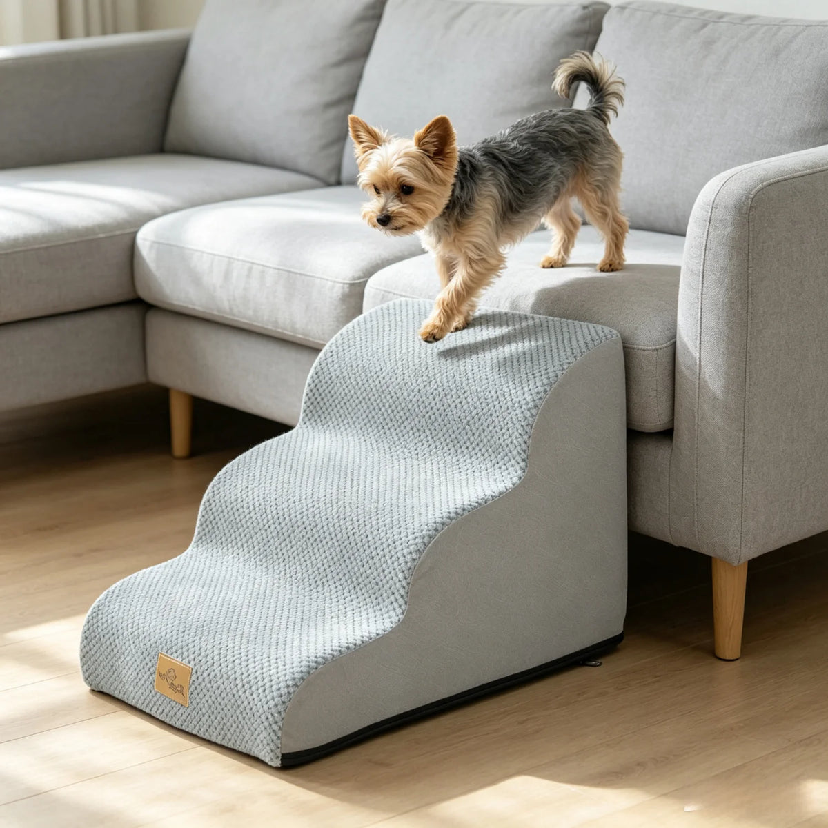 Curved Small Dog Stairs With Removable Cover For Bed Or Couch