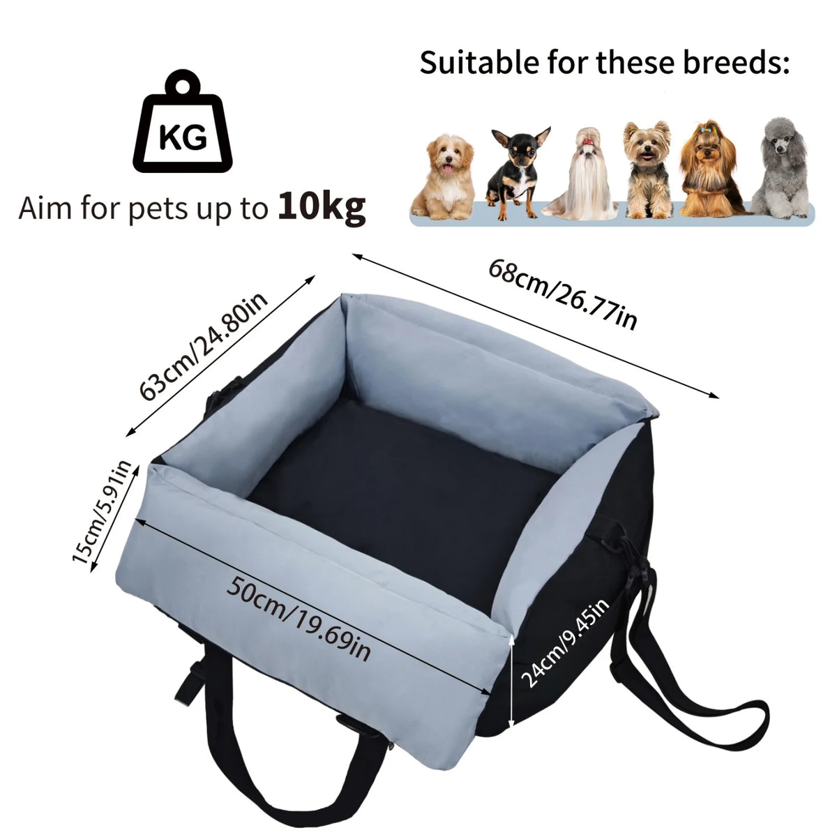 BINGOPAW Washable Dog Car Seat Booster With Safety Belt