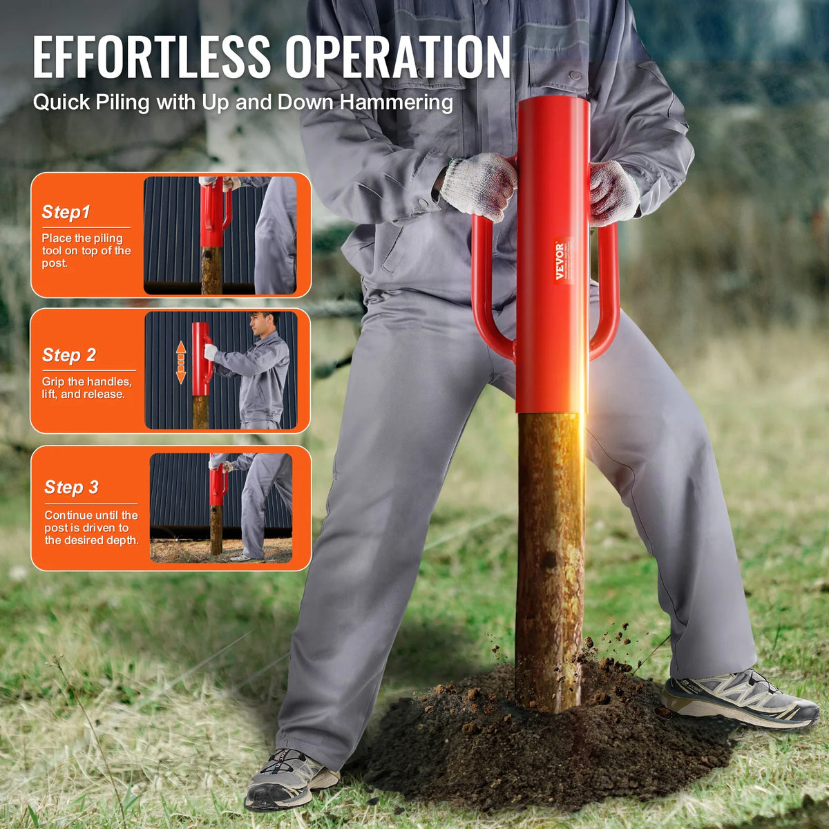 VEVOR Heavy Duty Carbon Steel Handheld Fence Post Driver