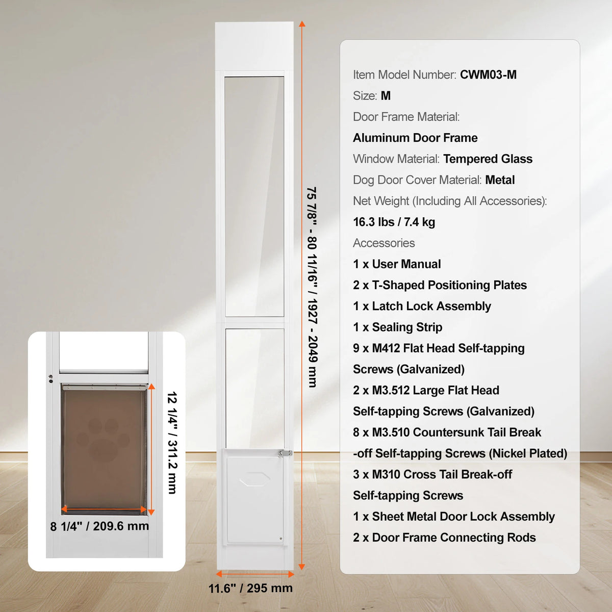 SucceBuy Adjustable Aluminum Frame Pet Door For Sliding Glass