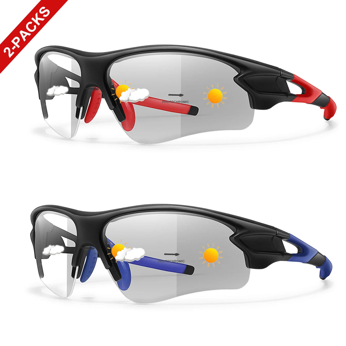 Unisex Half Frame Photochromic Sunglasses For Cycling Running Hiking