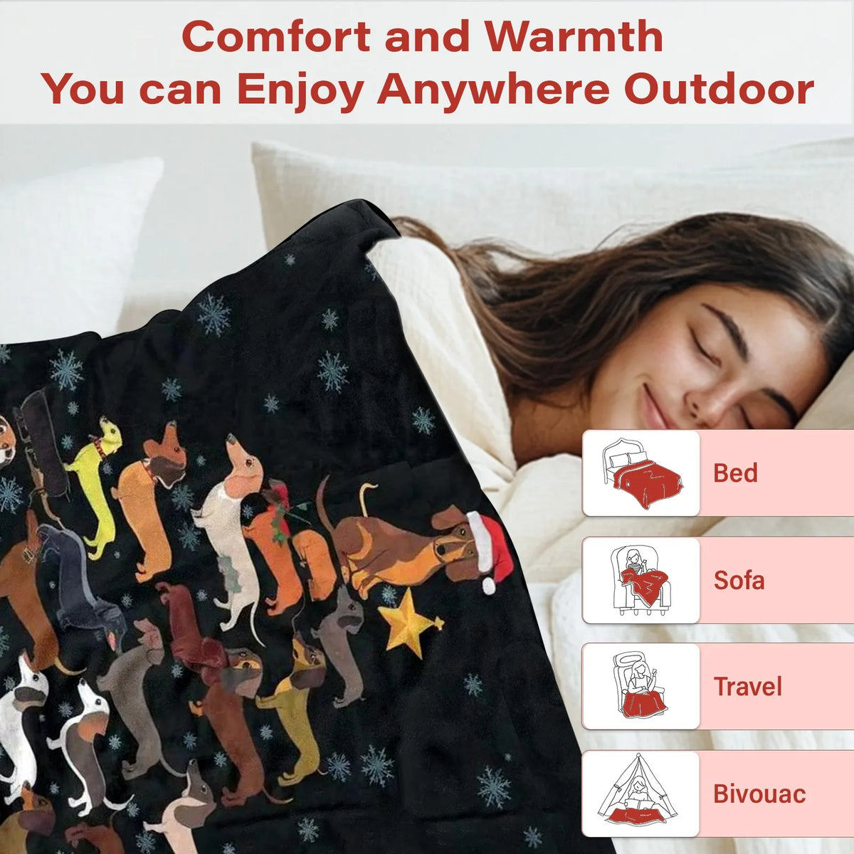 Cartoon Dachshund Flannel Blanket Soft All Season Cozy Throw