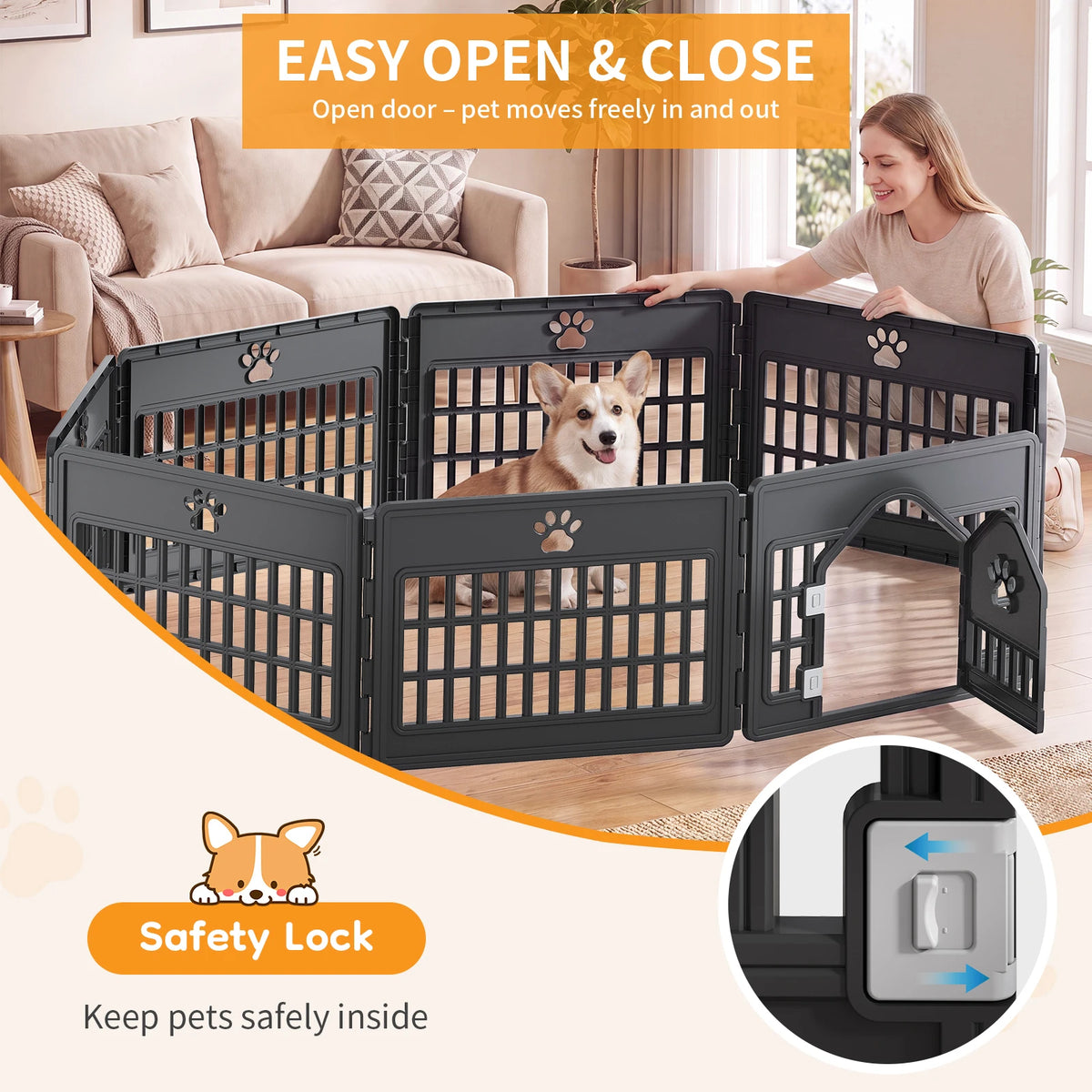 JHK Injection Molded Dog Playpen 4/6/8 Panel 24IN Expandable Durable Pet Fence for Medium Dogs Seamless Design Indoor Outdoor Folding Portable Puppy Playpen