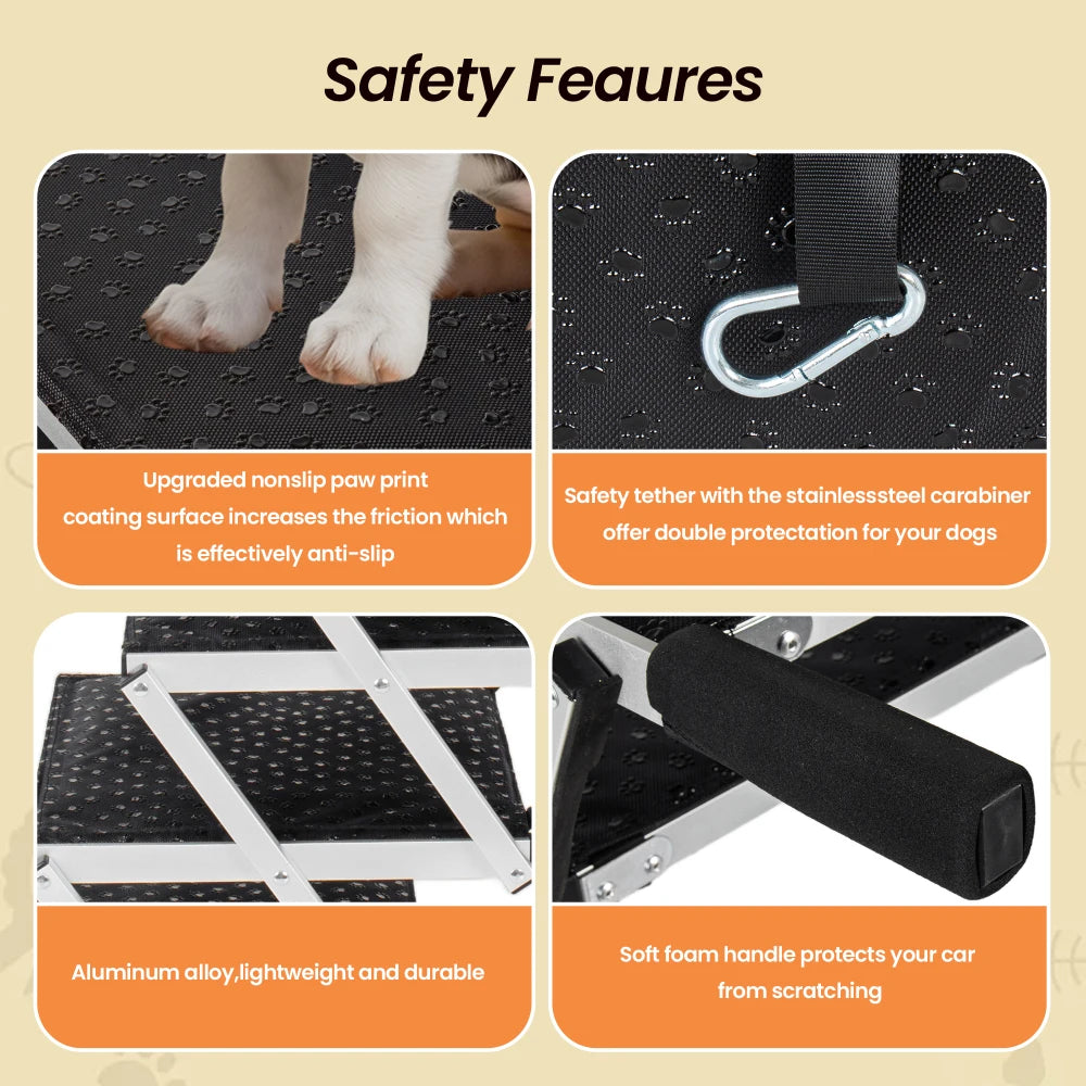 Foldable Non-Slip Dog Ramp Sturdy Reinforced 250lbs Load Pet Dog Stairs Lightweight Portable Ladder for Cars SUVs Trucks