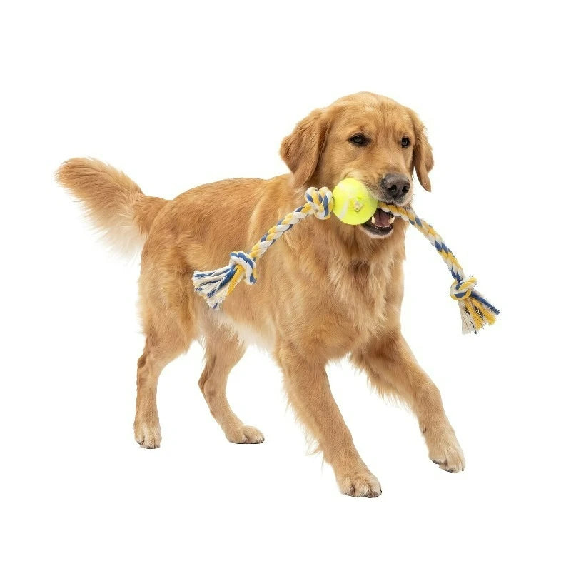 Medium 3-Knot Rope Tug Dog Toy with Tennis Ball, 20 in