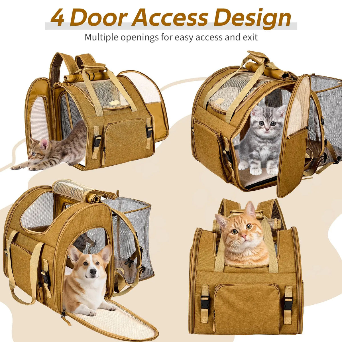Durable Expandable Mesh Cat Carrier Nylon Travel Backpack