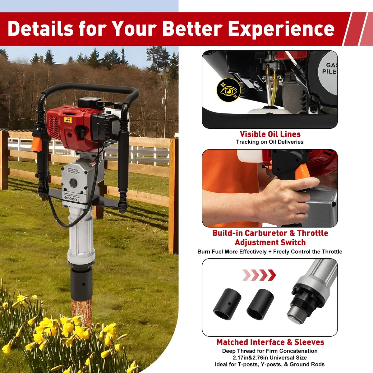 Heavy Duty 52cc Gas Powered T Post Pounder Driver Tool