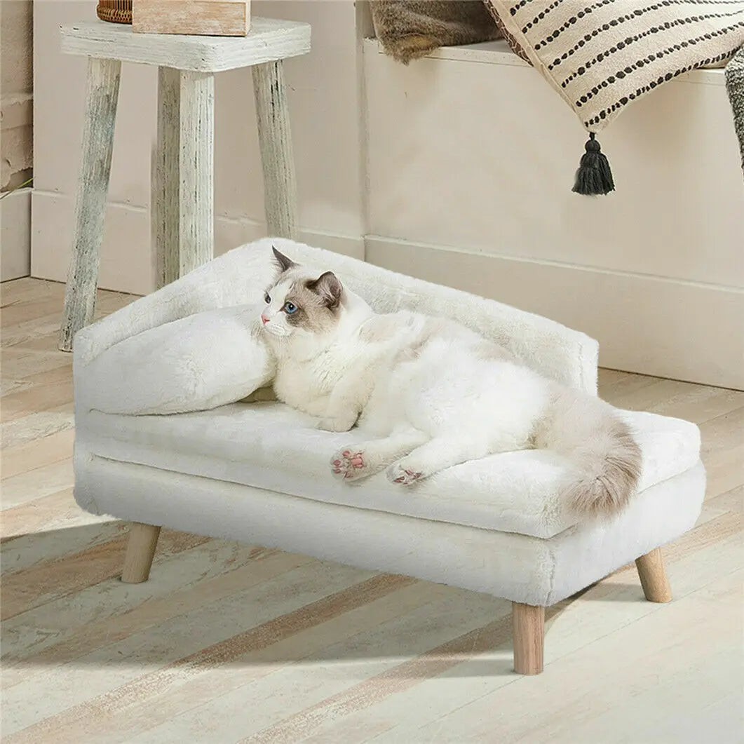 Elevated Solid Wood Leg Pet Sofa Bed With Plush Cushion