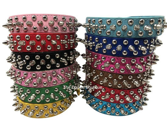 Studded Spiked Faux Leather Dog Collar With Adjustable Rivet Design