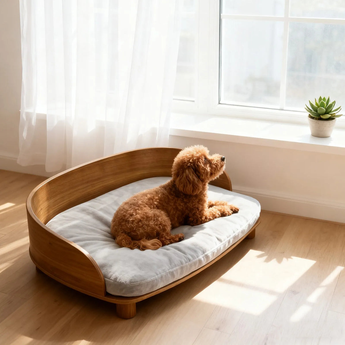 Borwart Eucalyptus Wood Elevated Pet Sofa Bed With Cushion