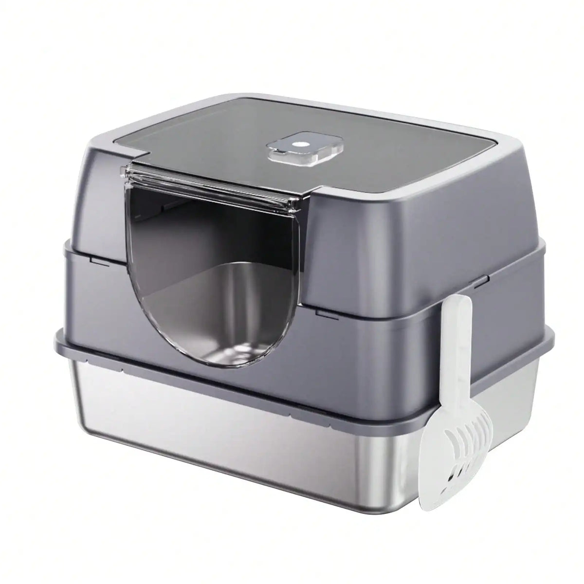Extra Large Stainless Steel Litter Box With Lid, High Sided Enclosed Metal Cat Litter Pan, Dog Proof Front Entry Top Exit, Odor Control Easy Clean Leak Proof, Includes Mat, Scoop & Step