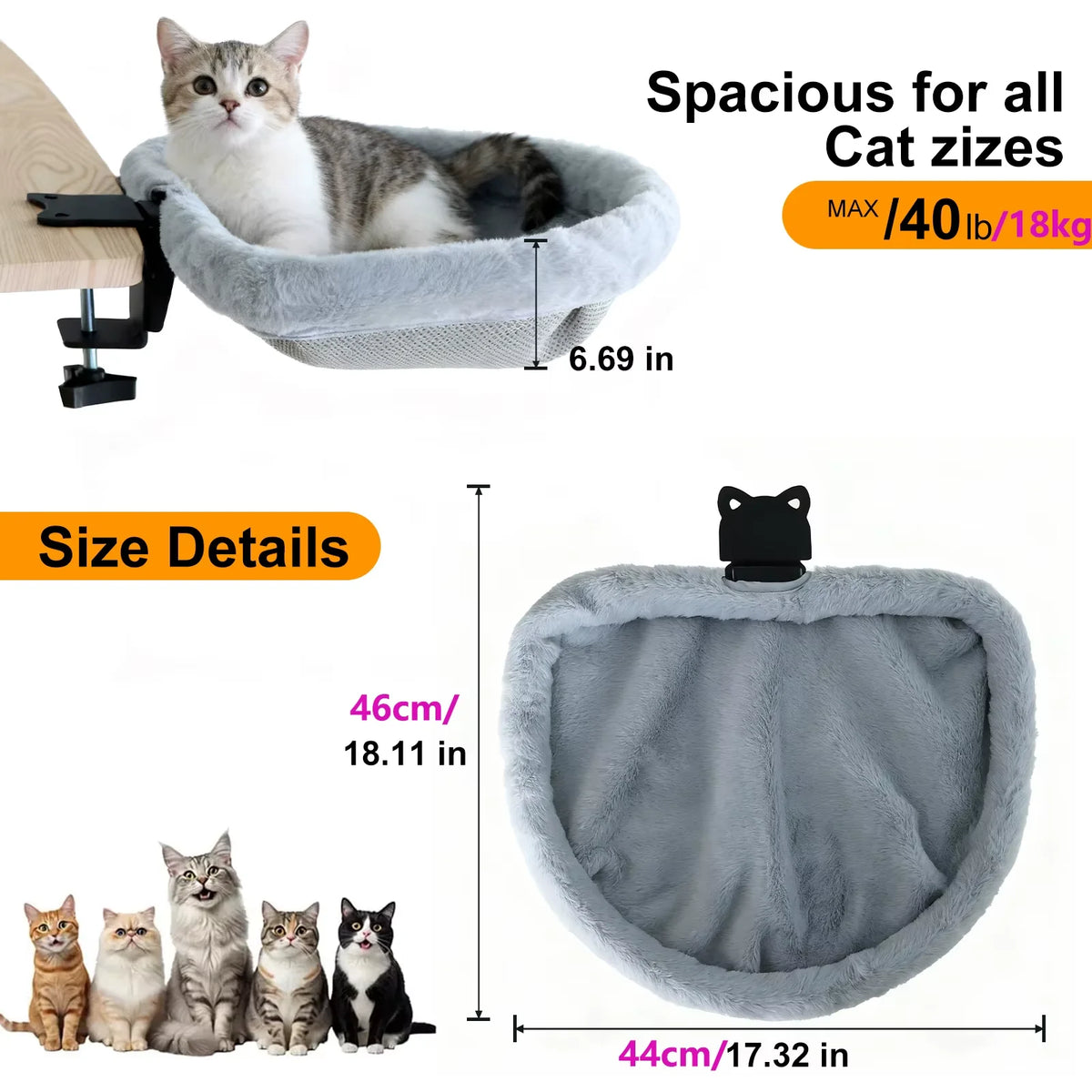 CWV Foldable Cat Desk Bed Space Saving Hammock Perch